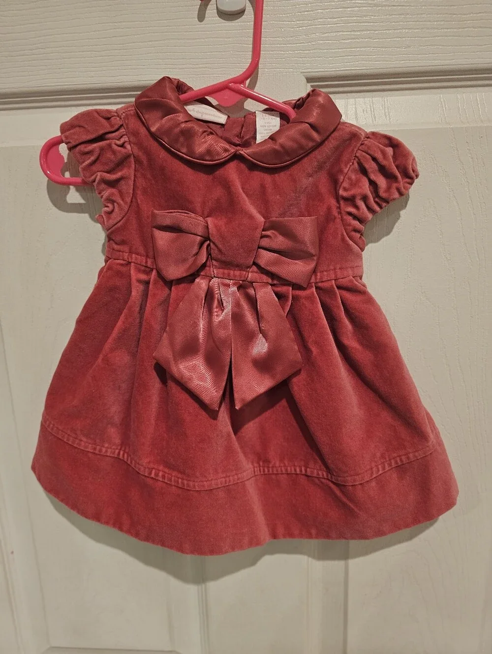 First Impressions Girl's Dark Pink Velvet Bow Party Dress